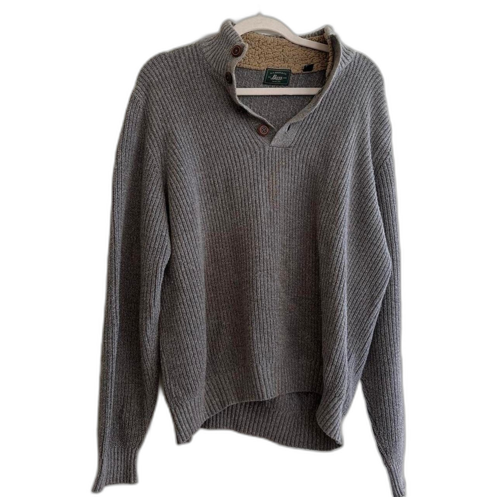 Vintage G.H. Bass & Co. Heather Gray Sherpa Collar Pullover Sweater